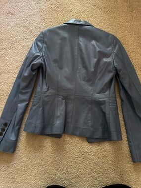 Boss Slate Blue Leather Blazer Jacket